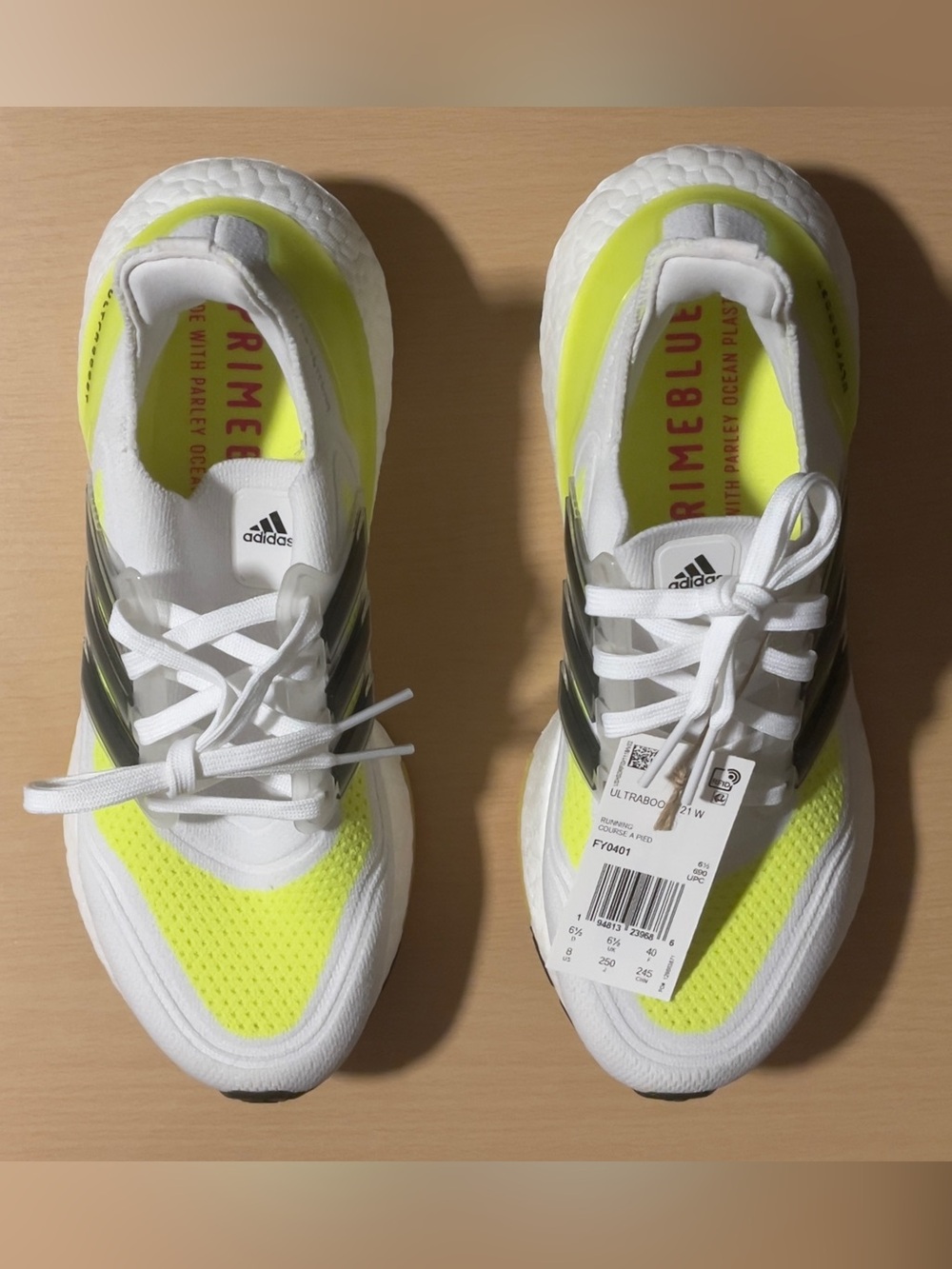 adidas Ultraboost Sneakers in White and Neon Yellow